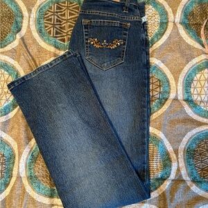 Classic Blue Straight Leg Jeans with Faded Details